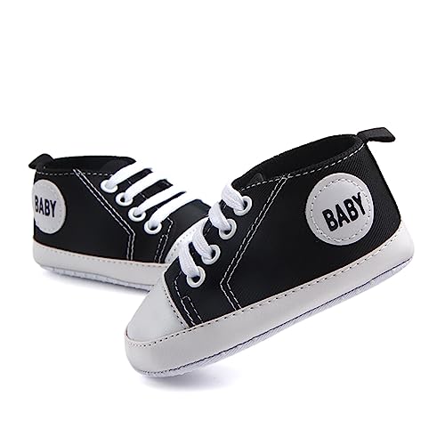 Infant Baby Boys Girls Canvas Shoes Soft Anti-Slip Sole Newborn First Walkers Casual High Top Sneakers (Black, 9-12 Months)