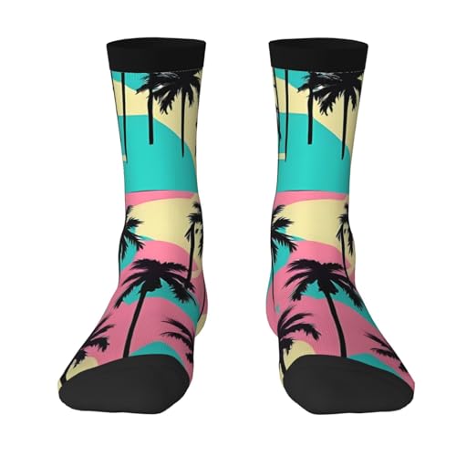 KOSUES 70s 80s Retro Vintage Palm Trees Adult Funky Crew Socks Novelty Casual Cozy Dress Sports Mid-Calf Socks For Women Men Teens Gift