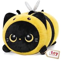 Mewaii Schwarze Katze Biene Plüschkissen 40CM Weiches Kawaii Kuscheltier für Kinder,Niedliches Katze Plüschtier,Perfektes Kuschelkissen und Geschenk