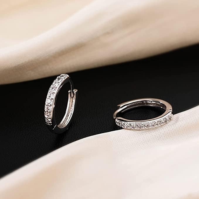925 Sterling Silver Hoop Earrings ,13mm Hypoallergenic Huggie Small Hoop Earrings with AAA+ Cubic Zirconia for Women Girls, Sleepers Hoop Earrings (Silver) YS-034
