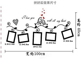 I Love You With All My Heart Quotes Birds Photo Frame Wall Sticker Decorative Living Room Decor Wedding Decoration Decal Poster,black