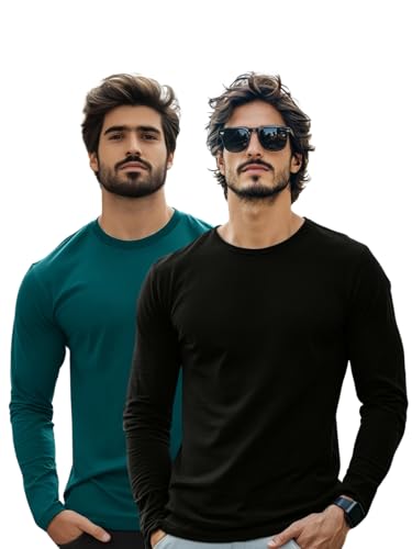 Image of Veirdo Pure Cotton Round Neck Regular Fit Solid Full Sleeve T-Shirt Combo for Men & Boys (Pack of 2 Available in Size S to 2XL)