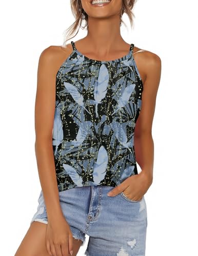 Zeagoo Womens 2025 Halter Neck Tank Tops Casual Sleeveless Pleated Camisole Tops Summer Loose Fit Cami Shirts