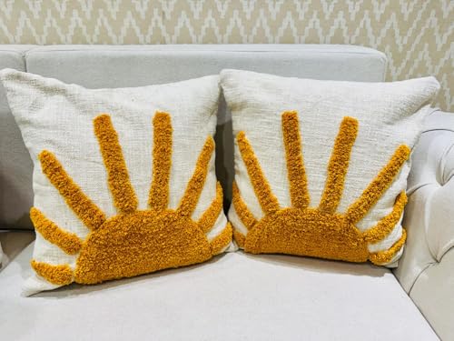 Image of Furnistitchs Premium Decorative Throw Cushion Pillow Cover Boho Home Decor - Living Room Bedroom Couch Sofa Cushion Covers 16 inch x 16 inch (1, Cream Spot)