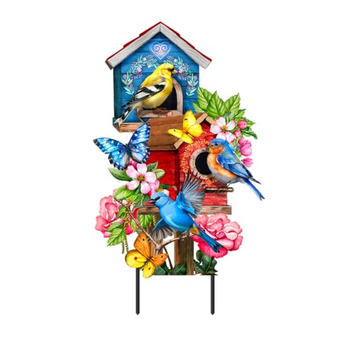 Briarwood Lane Spring Metal Art 29x15 Floral Birdhouses for Spring Metal Art