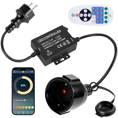 Variateur de guirlande lumineuse LED 1500 W avec télécommande, AC 220-240 V - Interrupteur plug-in - Prise variateur pour bandes lumineuses et lampes à...