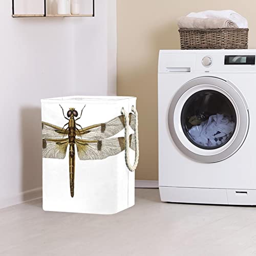 Panier à linge marron motif libellule imperméable avec poignées pour linge sale