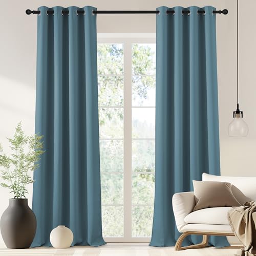 NICETOWN Blackout Drapery Curtain Panel 90 inches Long - Window Treatment Thermal Insulated Grommet Blackout Curtain/Drape for Bedroom Living Room (Smoky Blue, 1 Panel, 46 by 90 inches)