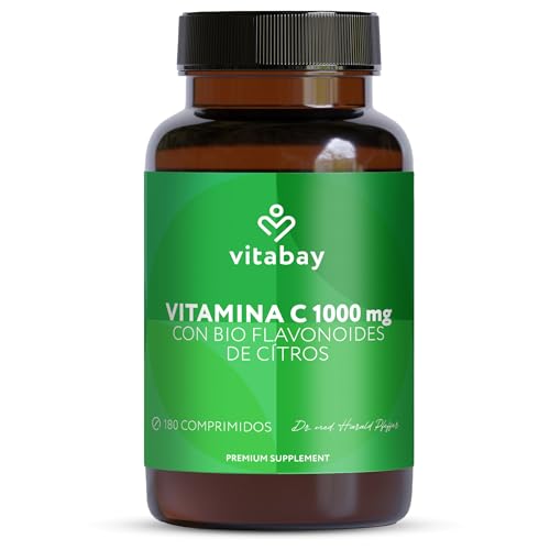 Vitabay Vitamina C 1000mg Alta Dosis - 180 Comprimidos Veganos de liberación prolongada - con bioflavonoides de cítricos - Contribuye al funcionamiento normal del sistema inmunológico
