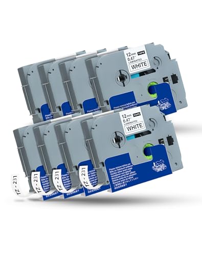 BPXX Brother P-Touch ���x���e�[�v ���x�����[�J�[�e�[�v ���t�B�� 8�p�b�N Tze Tapes 12mm 0.47 ���~�l�[�g�z���C�g TZe-231 Tze Tz 231 �e�[�v Brother PT-D210 D220 D410 
