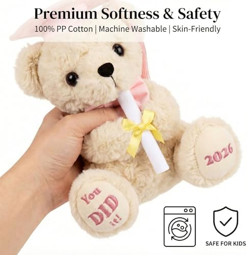 Numyawl Pink Graduation Bear 2026 with Gold-Stamped Gift Box, 8 Inch Cute Graduation Stuffed Animal for Girls, Soft You DID It Teddy Bear with Pink Cap & Diploma, Class of 2026 Gift for Her - 5