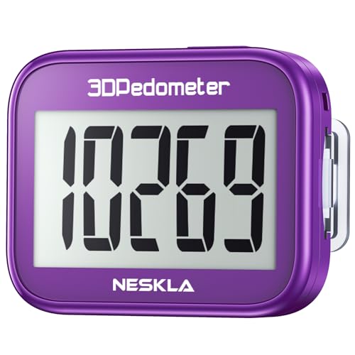 NESKLA 3D Pedometer for Walking, Simple Step Counter with Large Digital Display, Step Tracker with Removable Clip Lanyard, Accurately Track Steps for Men Women Kids Adults Seniors