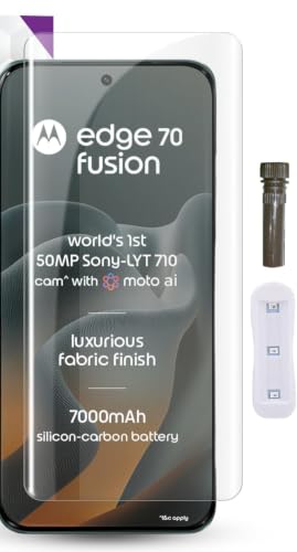 Image of UV Tempered Glass Screen Protector For Motorola Edge 70 Fusion 5G (6.78 Inch, Pack of 1) Full Adhesive UV Curved Screen Guard, Case Friendly with installation kit & Guide