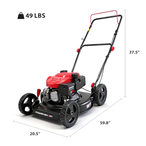 Image of PowerSmart 18-inch 144cc Gas Lawn Mower, Push Mower with Side-Discharge | 144cc 4-stroke OHV engine, 5-Position Height Adjustment