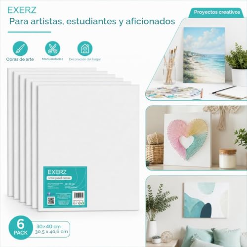 Miniatura 4 de Exerz 30x40cm Paneles De Lienzos 6 Piezas - 0,3cm De Espesor A3 Lienzos 280gsm 100 Algodón - Color Blanco Triple Preparado Libre De Acido Hebra Media - Acrílicos Óleo