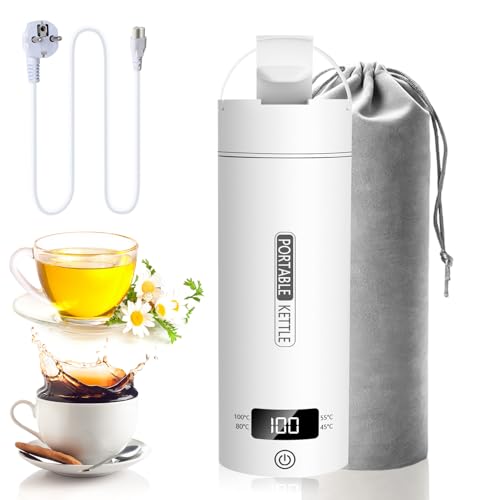 Elektrischer Reisewasserkocher Klein 500ML, Kleiner Wasserkocher Reise Schnelles Kochwasser Mini -Wasserkocher tragbar 316 Edelstahl, automatisches Schließen, For Tee, Kaffee, Babymilch (Weiß)