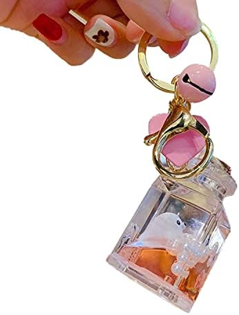 HSYHERE Men Women Creative Beautiful Floating Sea Animals Lucky Square Bottle Keychain Keyrings image 5