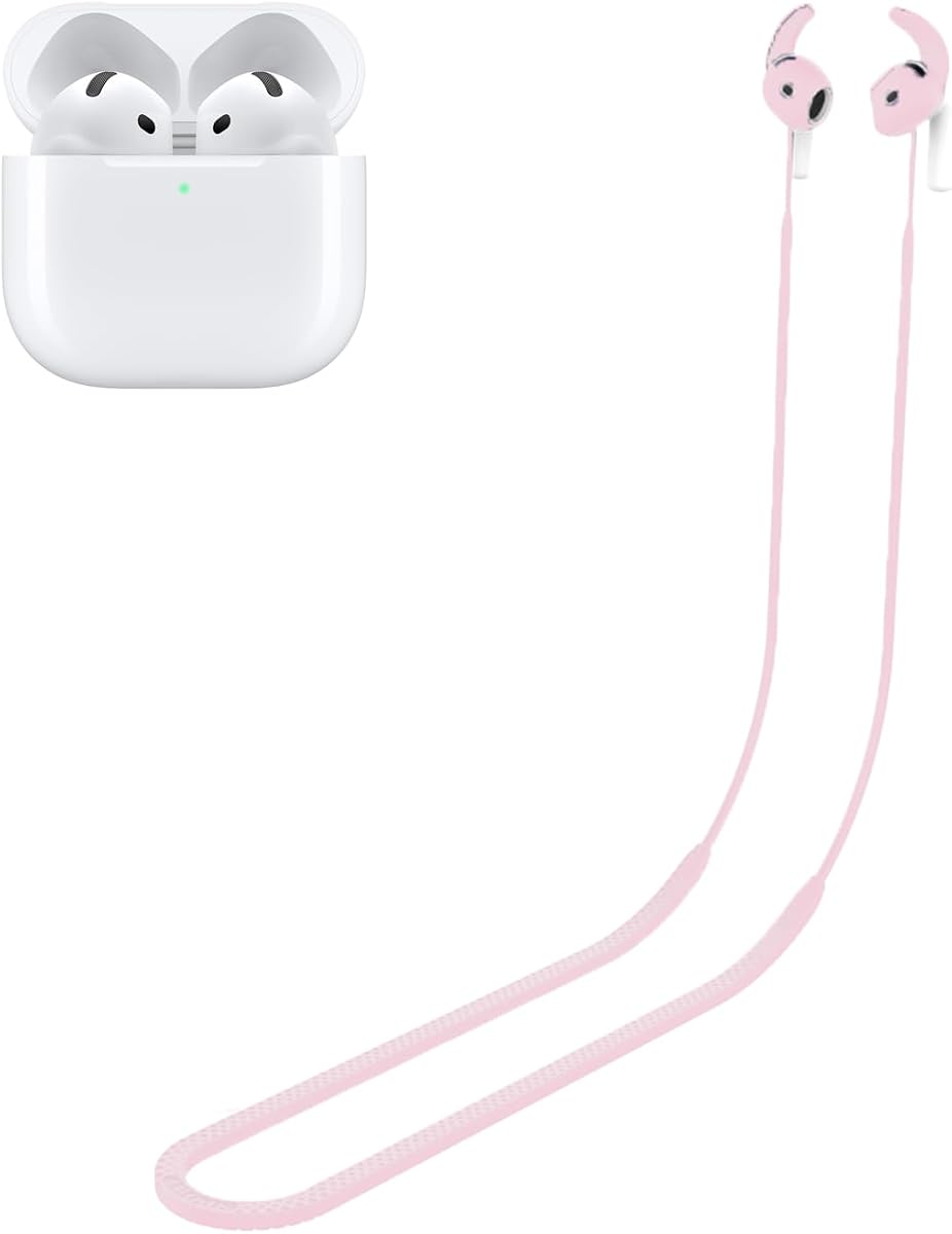 Anti-Lost Strap for Apple AirPods 4 Wireless Earbuds,NOUKAJU Sports Soft Silicone Lanyard Accessories,Headphones Anti-Lost Lanyard for AirPods 4(Pink)
