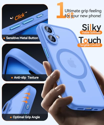 Image of CANSHN Magnetic for iPhone 16 Plus Case, Upgraded [Full Camera Protection] [Compatible with Magsafe] [Translucent Matte] Shockproof Protective Phone Case for iPhone 16 Plus - Ultramarine