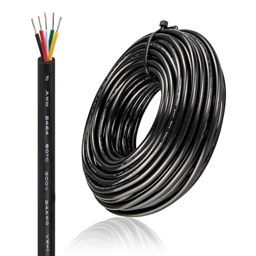 Image of URCIANOW 10M 24Gauge 5x0.2mm²Electrical Cable 5 Core Tinned Copper Cable UL2464 Stranded Wire 2.3A Low Voltage Extension Black PVC Sheathed for Control Signals Or Lighting