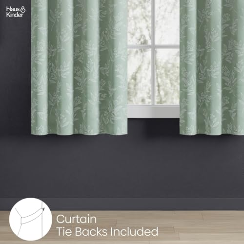Image of haus & kinder Jacquard Window Curtains 5 Feet Long Pack of 2 Window Curtains, 5 Feet Curtains for Window (Mint Groove, Mint Floral Nature Design 130x152 CM)