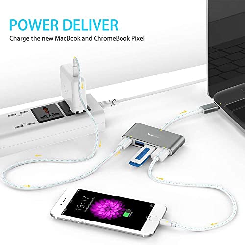 Image of Vaku Luxos USB Type C Hub QUARDO 4IN1 Multi Port USB 3.0 High-Speed Adapter Connector (5GBPS) Data Transfer Converter Extension Compatible with MacBook Air Pro, Laptop & Other Type C Devices