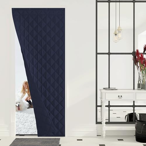 NICETOWN Thermal Insulated Door Curtain, 38"x82" Thermal Windproof Cover with 3 Hanging Ways,Saves Heating Costs for Old House Keep Warm for Doorway Kitchen Living Room, Navy Blue, 1 PC