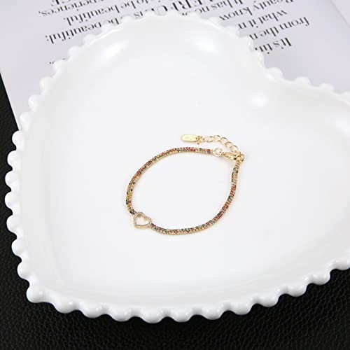 Hzman 14K Gold Plated Bohemia Tribe Colorful Cubic Zirconia Bracelet For Women Girl Love Heart Adjustable Link Bracelet Jewelry Gift #TOP2