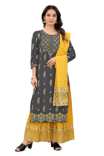 Kurta-Palazzo für Damen, Viskose, goldfarben, grau, Large Cover
