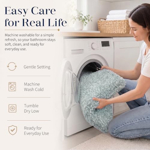 Yimobra Bathroom Rugs Non Slip Washable, Ultra Soft and Water Absorbent Bath Mats, Plush Fluffy Shower Mat Outside, Microfiber Thick Matts for Bathroom Floor/Sink, 24X17, Sky Light Blue and White by Yimobra - Used condition - Image 7