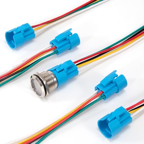 GUNGY Druckschalter Verbindungskabel 19mm Taster Schalter Wasserdicht Buchse 12V-24V 3A Taster Draht Druckknopfschalter 5 Pin Steckdose 5 Stück