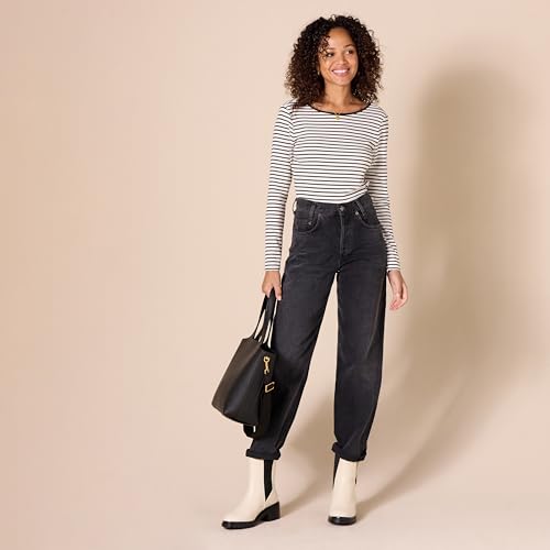 Amazon Essentials Women's Scoop Back Long Sleeve Slim-Fit Rib-Knit T-Shirt, Pack of 24