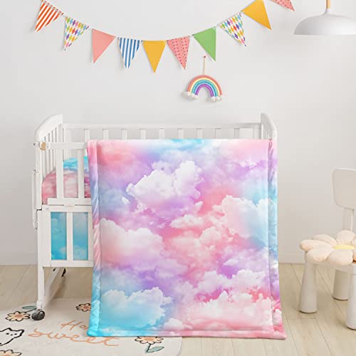 Image of Datura Home 3-Piece Crib Bedding Set, Watercolor Butterfly Printed Nursery Bedding for Baby Boys and Girls (Cloud) - Includes Comforter, Crib Sheet & Crib Skirt