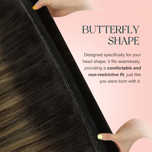 Image of Easyouth 100g Butterfly Weft Human Hair Extensions Balayage Brown Genius Weft Hair Extensions Human Hair Dark Brown Ombre PU Hole Wefts Extension Human Hair Seamless 20 In Lightweight Hair Extension