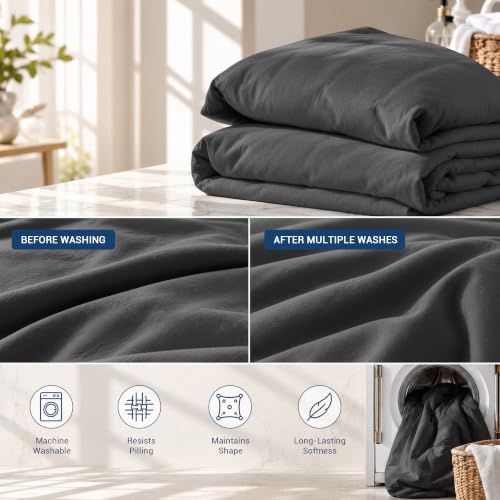 SheRest Prewashed Dark Grey Duvet Cover Queen Size - 3 Pieces, Oeko-TEX Certified, Cotton-Like Polyester, Wrinkle-Free & Ultra Soft, 1 Duvet Cover 90" x 90" & 2 Pillow Shams, Comforter Not Included