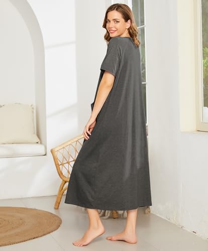 Image of Ekouaer Women Robe Zipper Short Sleeves Full Length House Coat with Pockets