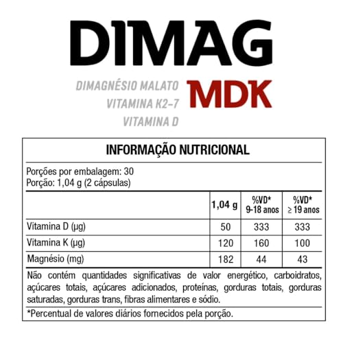 Kit 2 Dimag MDK 400mg Di-Magnésio Malato Vitamina D e K2-7 Maxinutri 60 Cápsulas