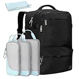 Hynes Eagle 44L Carry on Backpack Airline Approved Travel Backpack for Men Women Large Laptop Backpack 17 inch Nylon Backpack Weekender Bag Black with Compression Packing Cubes Set 4PCS Light Blue