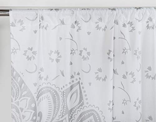 Popular Handicrafts Indian Hippie Mandala Kitchen Window Curtains - Passion Silver Bohemian Beautiful Drapery Bedroom Living Room Balcony White Valance #TOP2