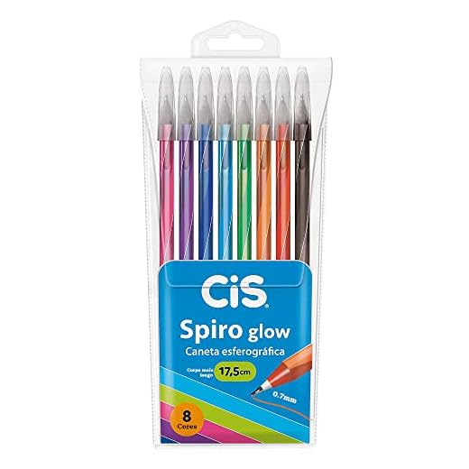 Caneta Esferográfica SPIRO GLOW, CIS, Multicor, Estojo com 8 unidades