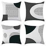 Mimkus Black White Gray olive and forest green Abstract Throw Pillow Covers Set of 4 18x18 Inch - Modern Boho Minimalism Geometric Velvet Cushion Covers for Couch, Bed, Bedroom.