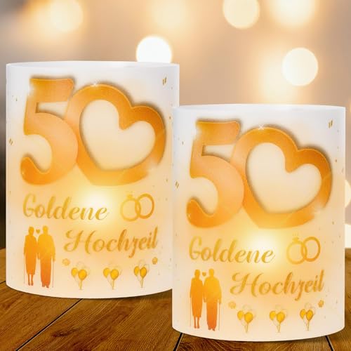 12 Windlicht Tischdeko Goldene Hochzeit, 50 Jahre Hochzeit Geschenk, Goldene Hochzeit Deko Tisch, Deko zur Goldhochzeit, 50. Hochzeitstag Geschenk Geeignet f&uuml;r Teelichter oder Kerzen