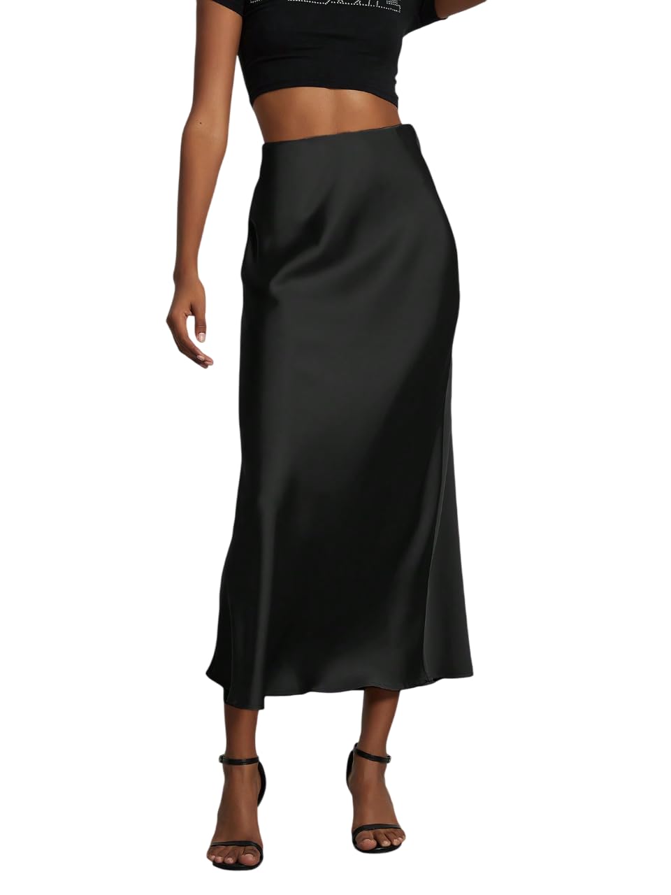 Women’s High-Waisted Satin Midi Skirt – Elegant A-Line Silky Slip, Lightweight Flowing Bias-Cut for Casual, Work, Parties & Date Nights