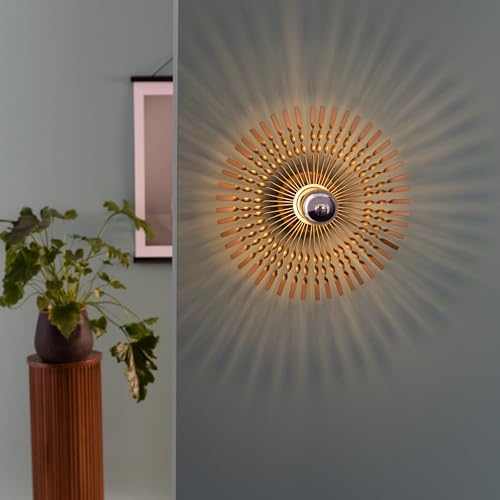 Lightbox Glamour Wandlampe | Ø 33 cm | dekorative Wandleuchte mit spektakulärem Lichteffekt wie eine Sonne | E27 Fassung | Wohnzimmerlampe aus Metall in Gold