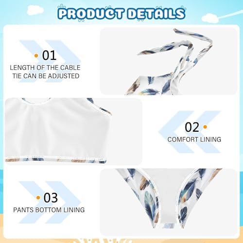 Toddler Girls Bikini Set Blue Feather Swimsuits Kid Bowknot Swimwear 2 Piece Bathing Suit 3-12T4