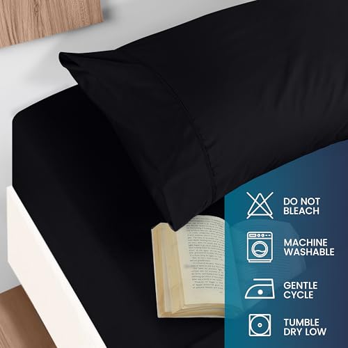 Image of Utopia Bedding Twin Sheet Set, Soft Microfiber 3 Piece Bed Sheets with 15 inch Deep Pocket - Easy Care Brushed Microfiber (Twin, Black)