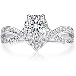 MomentWish Engagement Ring for Women, Moissanite Promise Ring, D Color VVS1 Simulated Diamond 925 Sterling Silver Halo Ring, Wedding Rings for Anniversary Valentine's Day