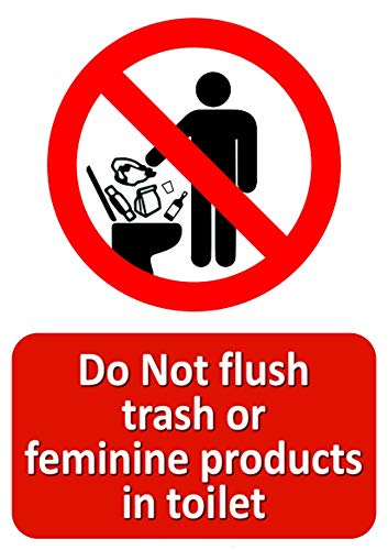 Health Safety Hazard WC obligatoire d'avertissement Autocollant Attention adhésif A5: ne jetez Pas Les ordures ni Les Produits féminins dans Les Toilettes