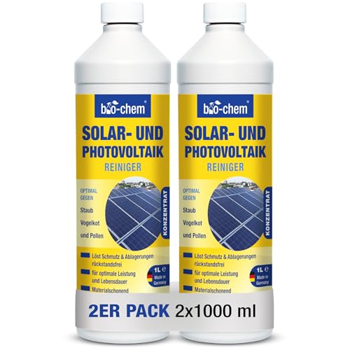 bio-chem Solar- und PV Photovoltaik-Reiniger – 2x 1000 ml Konzentrat - bis zu 1:20 verdünnbar - Tiefenwirksam und materialschonend - Made in DE
