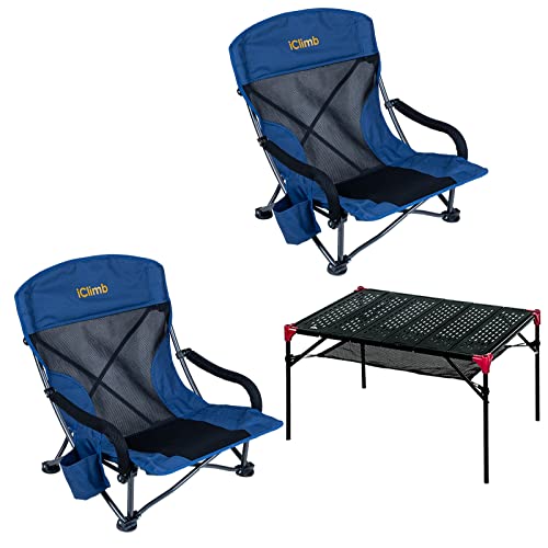 Iclimb 2 Wide Low Beach Chair And 1 Extendable Table Bundle For Two Person Outdoor Beach Camping Concert Tailgating Rv Travelling #TOP19